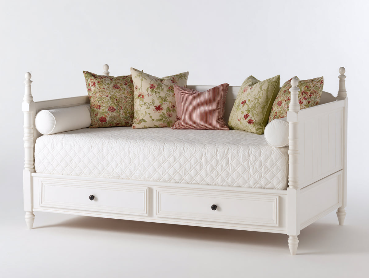 Sofás cama de madera con 2 cajones 200x90x88 cm - blanco - diseño clásico con almacenamiento integrado