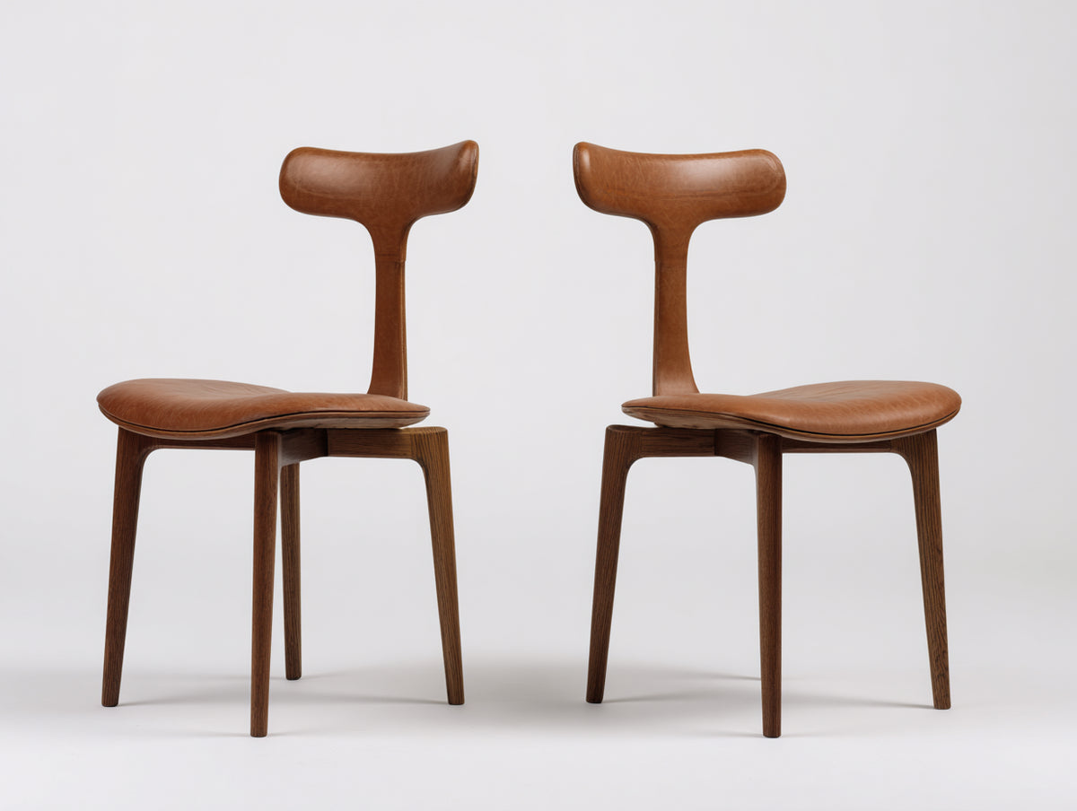 Sillas de comedor tapizadas en piel sintética 50x56x84 cm - marrón coñac y nogal oscuro - respaldo curvo y diseño moderno