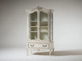 Vitrinas de madera y vidrio 105x45x190 cm - blanco envejecido - 2 puertas y 1 cajón diseño clásico francés