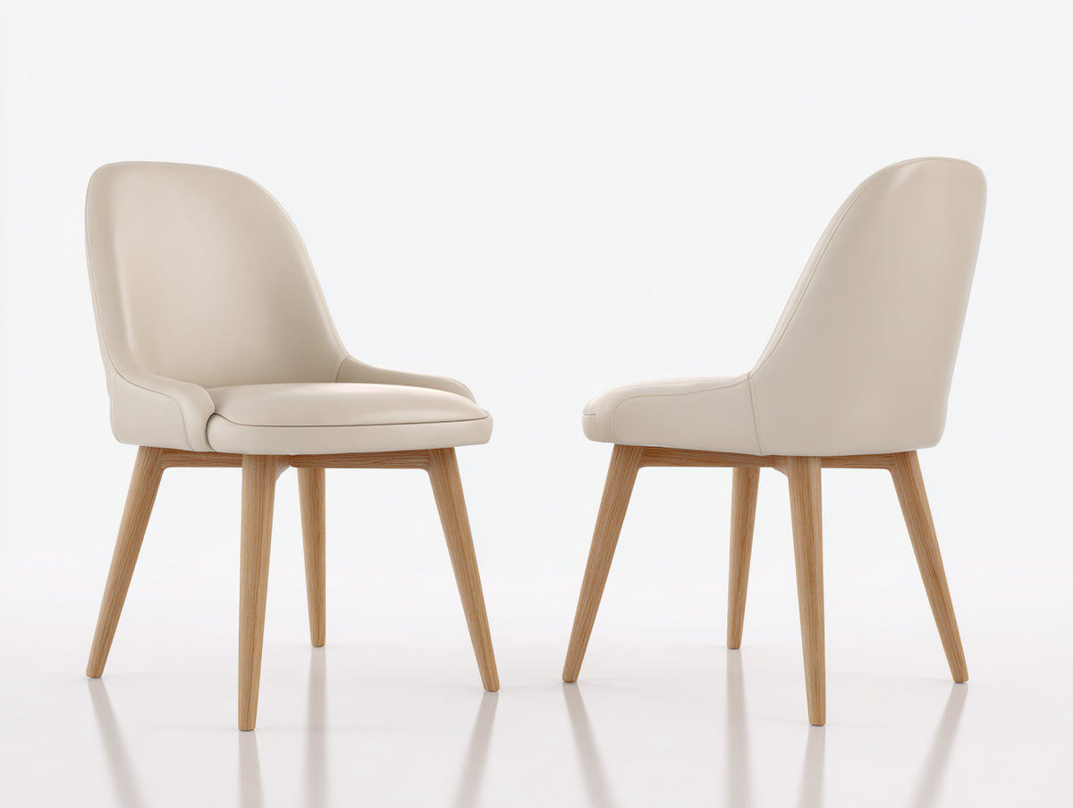 Sillas de comedor tapizadas 56 x 60 x 86 cm - beige y madera natural - respaldo alto envolvente de diseño moderno