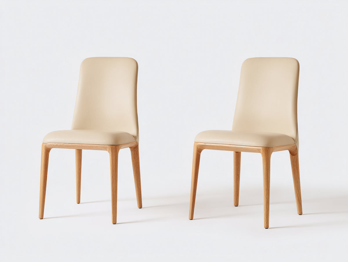 Sillas de comedor de madera 48x55x88 cm - madera natural y beige - asiento y respaldo tapizados diseño moderno