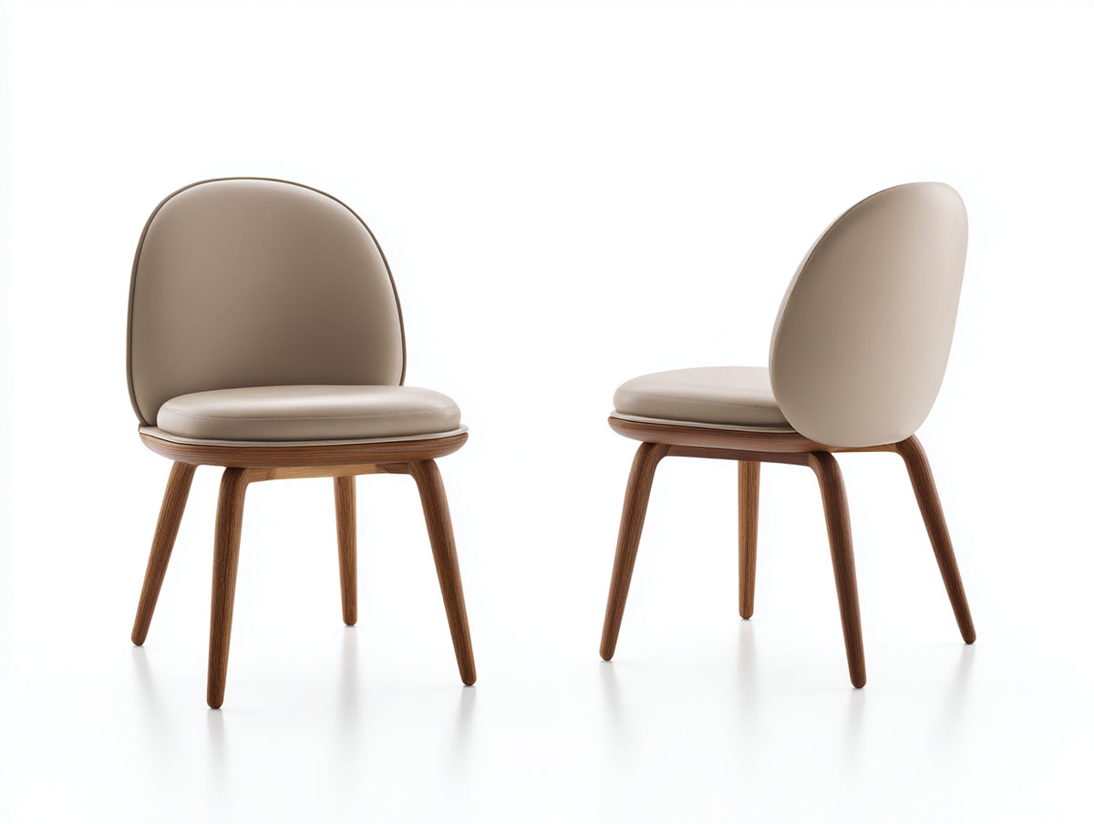 Sillas de comedor de madera 52x55x80 cm - nogal y beige - asiento y respaldo tapizados diseño moderno