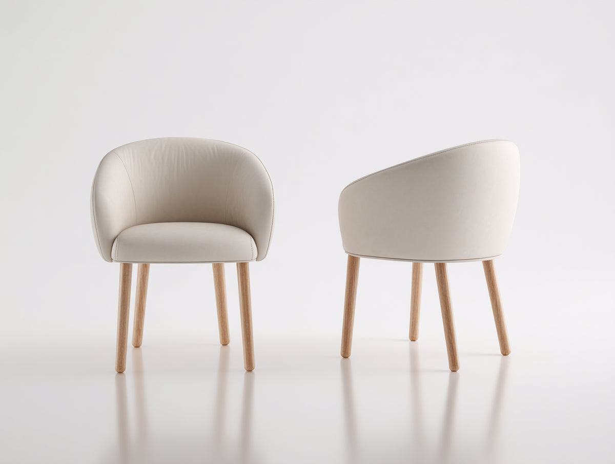 Sillas de comedor tapizadas 58x60x78 cm - madera natural y beige - respaldo envolvente diseño moderno