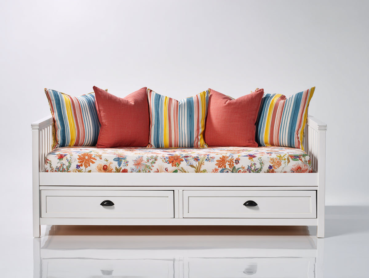 Sofás cama de madera con 2 cajones 200x90x85 cm - blanco y multicolor - diseño compacto con almacenamiento integrado