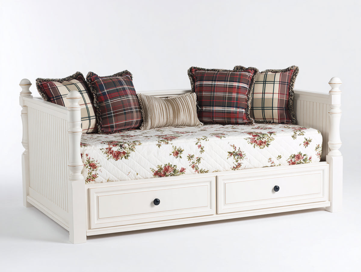 Sofás cama de madera maciza 210x100x95 cm - Blanco - 2 cajones y diseño clásico