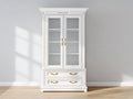Vitrinas de madera y vidrio 100 x 45 x 200 cm - blanco-dorado - estilo clásico con 2 puertas y 2 cajones