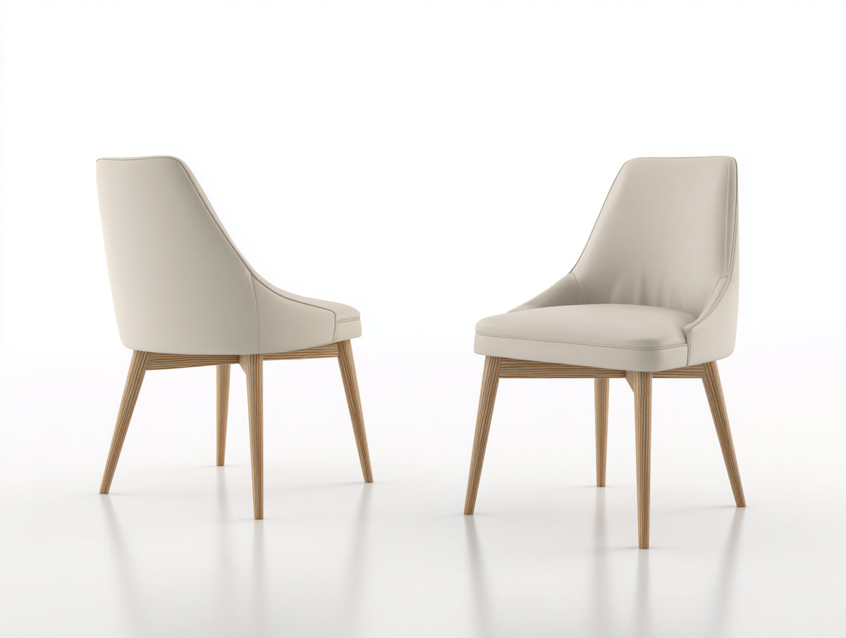 Sillas de comedor tapizadas 54x60x88 cm - Beige-Color madera natural - Respaldo envolvente y diseño moderno