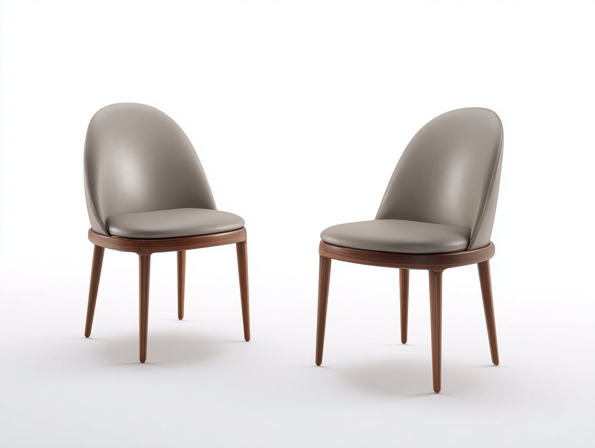 Sillas de comedor tapizadas en piel sintética 52x58x86 cm - gris topo y nogal - respaldo curvo y diseño moderno