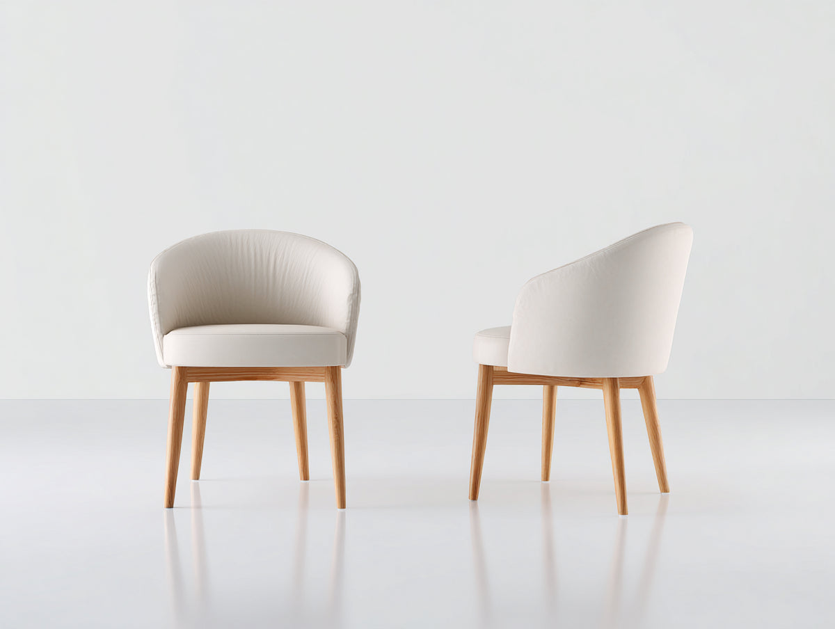 Sillas de comedor tapizadas en piel sintética 56x60x82 cm - blanco crema y roble natural - respaldo envolvente y diseño moderno