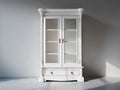 Vitrinas de madera con 2 puertas de vidrio y 1 cajón 100x45x190 cm - blanco y dorado - diseño clásico con estantes interiores