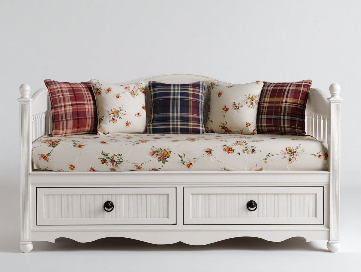 Sofás cama de madera maciza 205x100x95 cm - Blanco - 2 cajones y diseño clásico