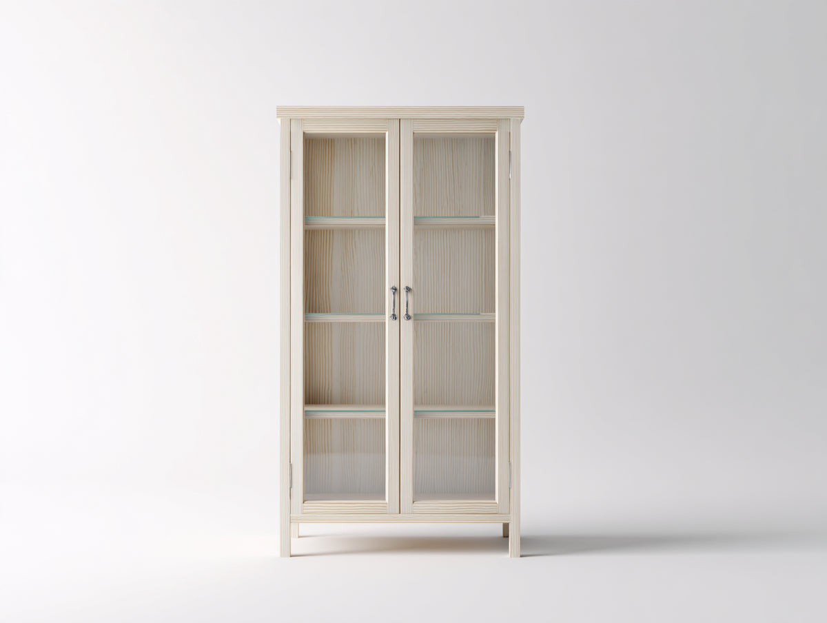 Vitrinas de madera y vidrio 90 x 40 x 180 cm - blanco-madera natural - diseño clásico sencillo con 2 puertas