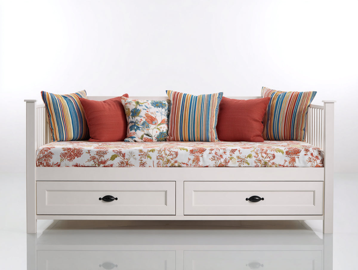 Sofás cama de madera 210x95x90 cm - blanco y multicolor - estructura con 2 cajones diseño clásico