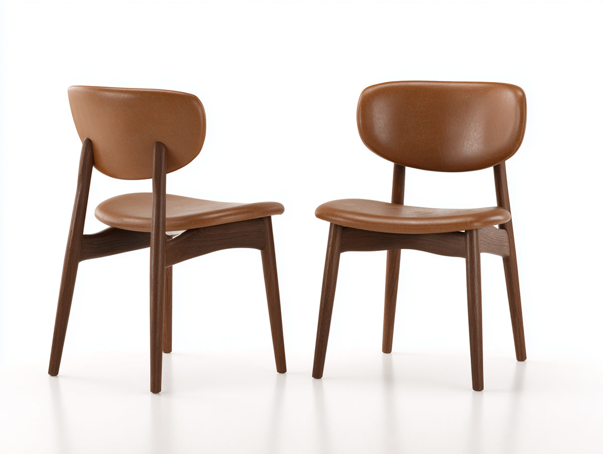 Sillas de comedor de madera 50x55x82 cm - nogal y marrón coñac - asiento y respaldo tapizados diseño moderno