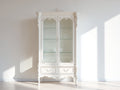 Vitrinas de madera con 2 puertas de vidrio y 2 cajones 105x45x195 cm - blanco - diseño clásico ornamentado con estantes interiores