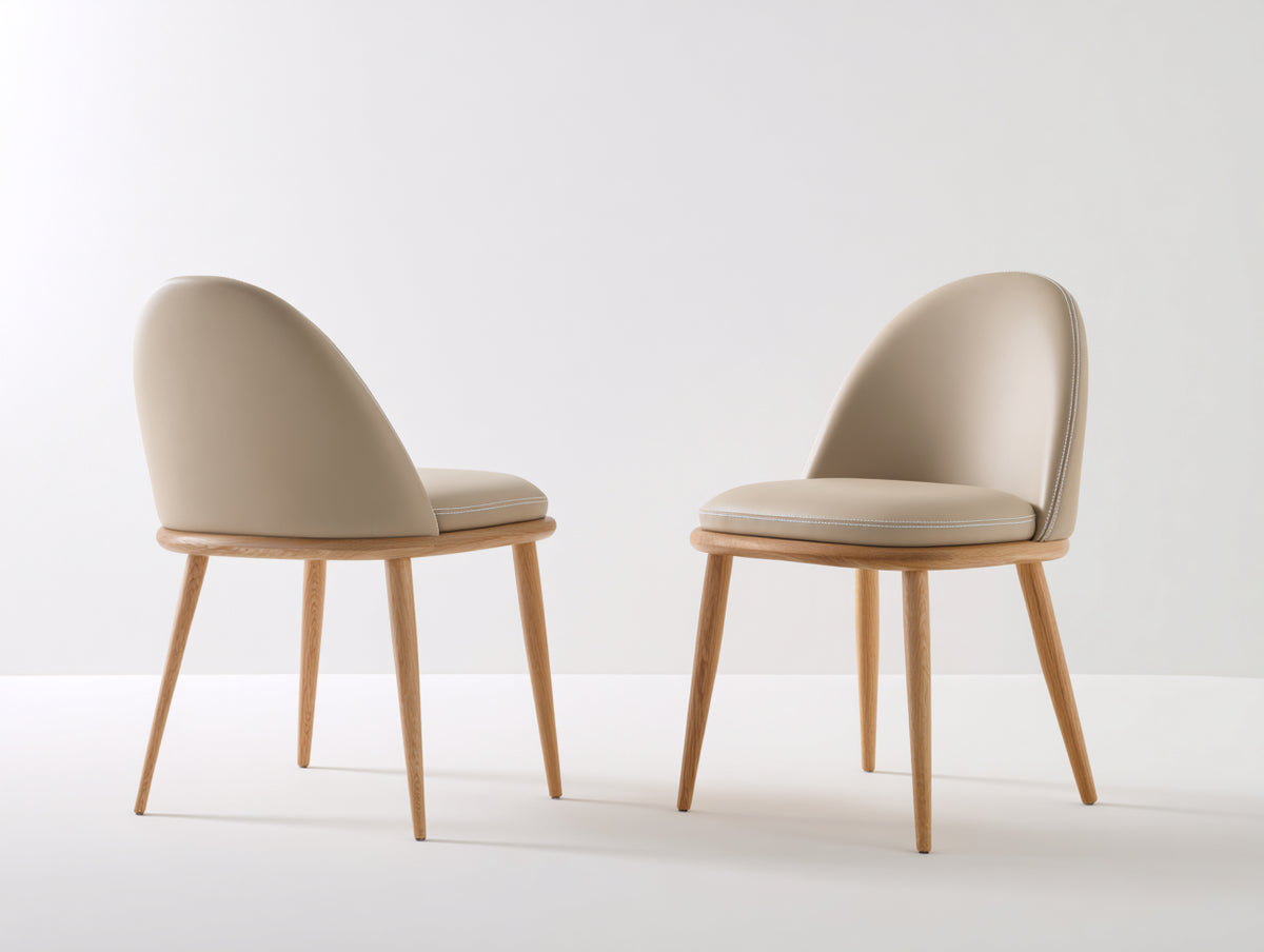 Sillas de comedor de madera y tapizado 48 x 55 x 82 cm - beige-madera natural - diseño moderno con respaldo curvo