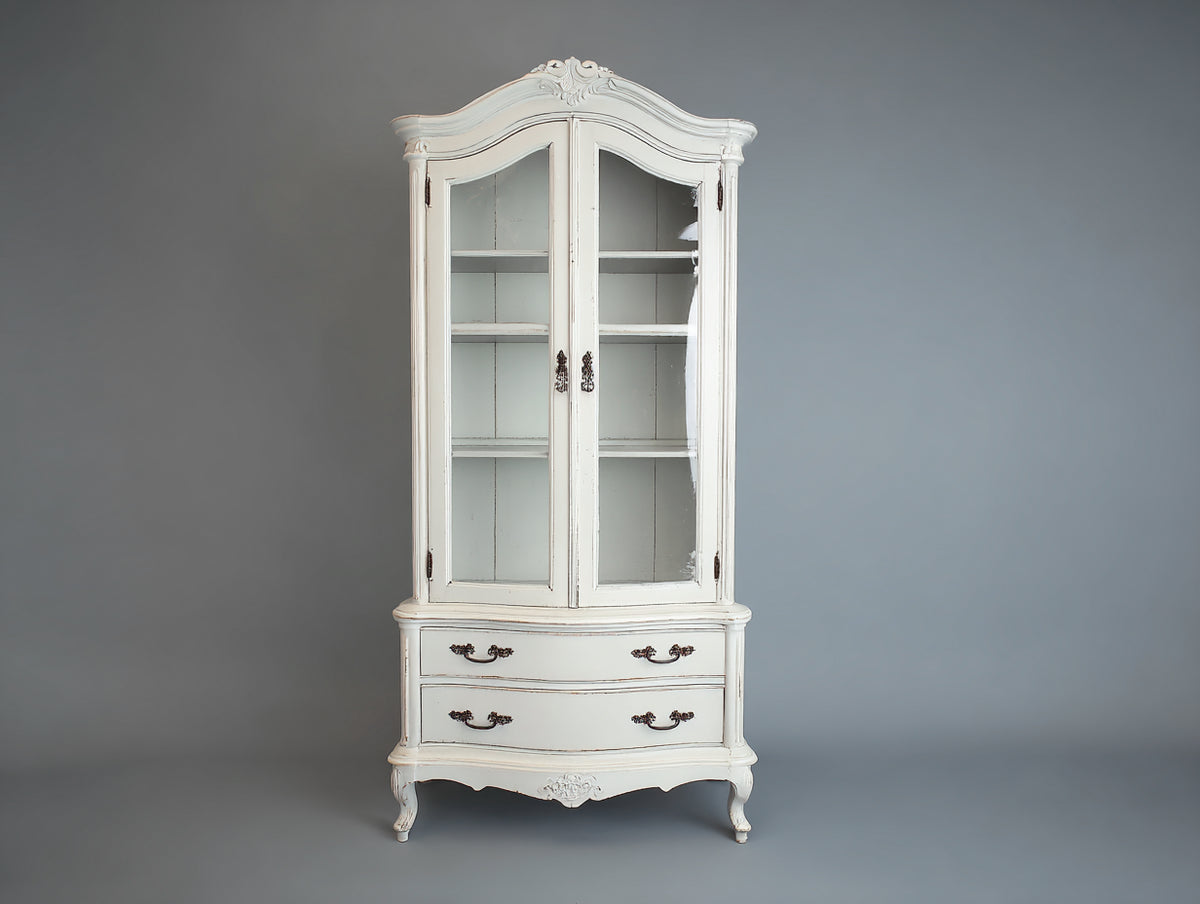 Vitrinas de madera 90 x 42 x 190 cm - blanco - diseño clásico con dos puertas de cristal y dos cajones